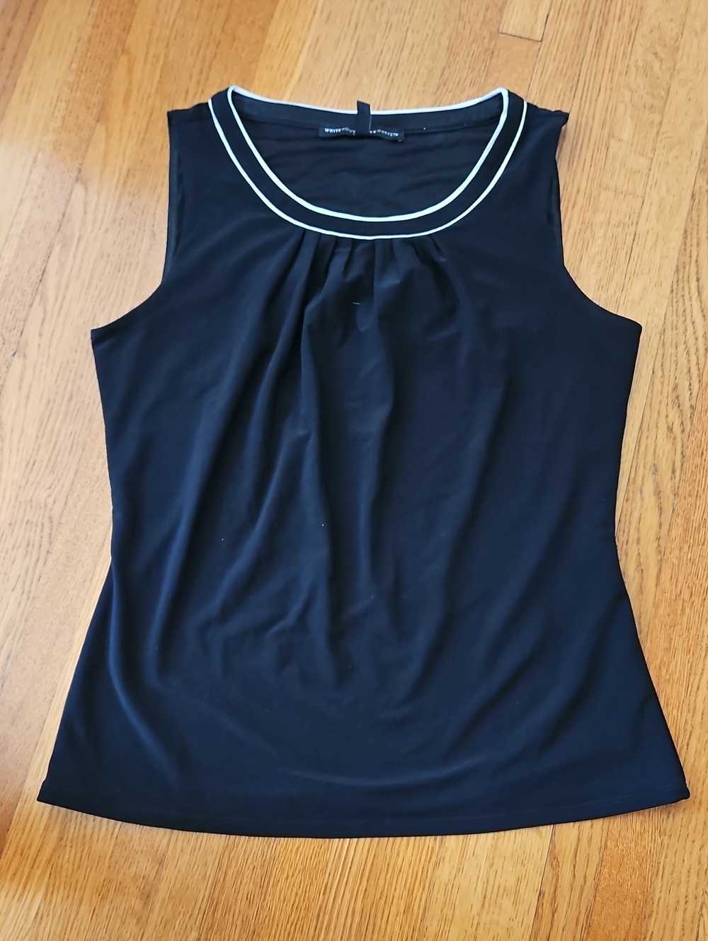 WHBM Black Sleeveless Shell with White Neckline Piping